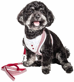 Pet Life ®  Luxe 'Spawling' 2-In-1 Mesh Reversed Adjustable Dog Harness-Leash W/ Fashion Bowtie
